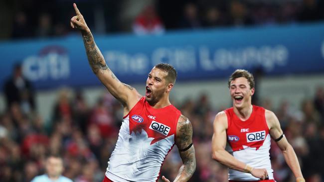 Lance Franklin kicked 10 goals in Sydney’s win over Carlton. Picture: Phil Hillyard