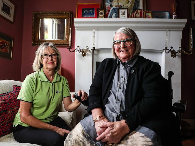 12/5/2021Home Care customer, Keren McCullagh and her Support Worker, Janine Donati (green top) at Subiaco.Pic Colin Murty The Australian