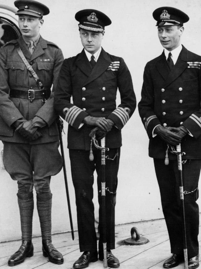 The Prince of Wales, later King Edward VIII (centre), with the Duke of Gloucester and the Duke of York prior to his departure for Australian in 1920.