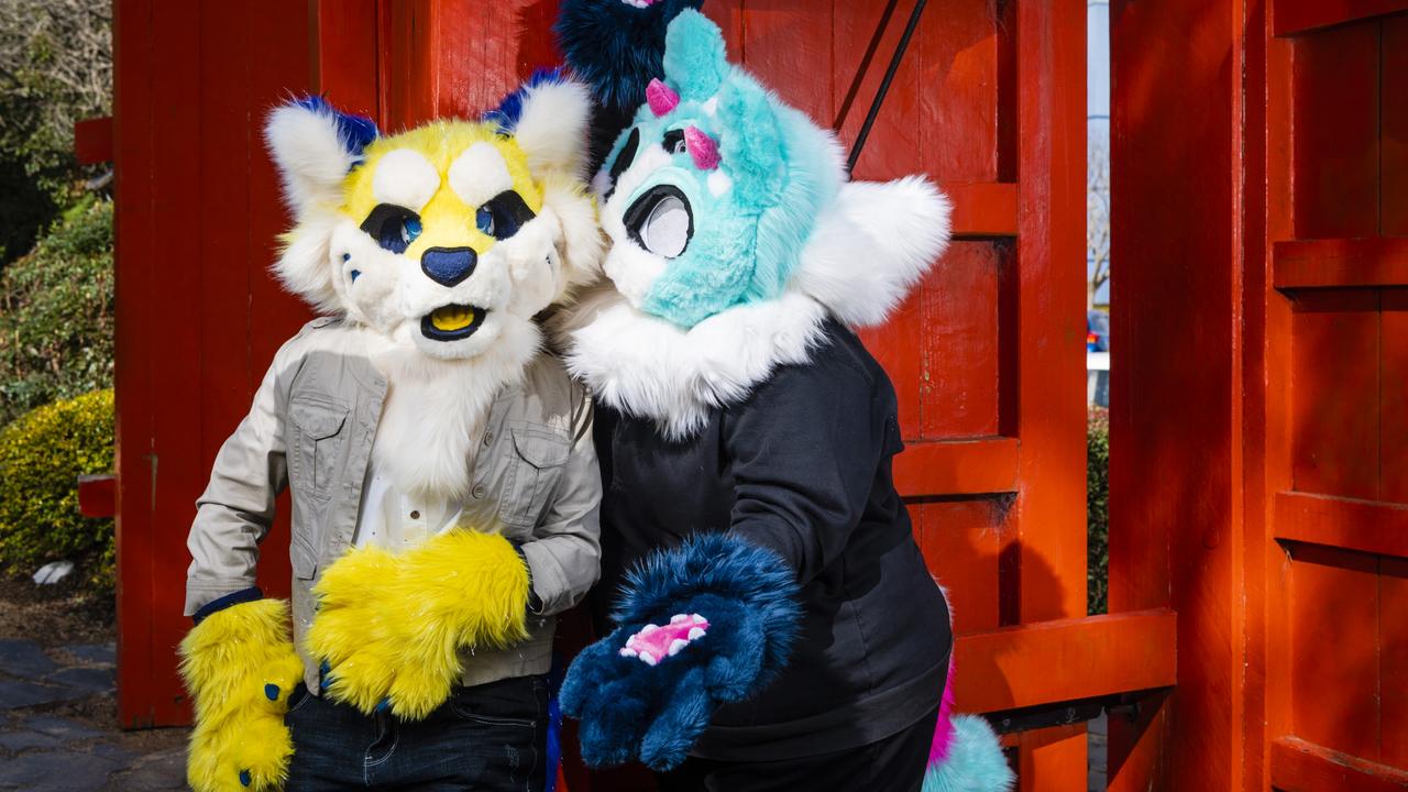 Nate as Vyne (left) and Taz as Shnuu are part of the Furries subculture. Picture: Kevin Farmer