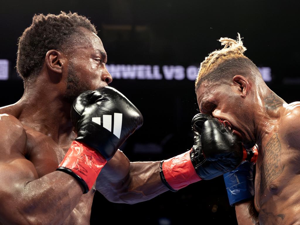 Charles Conwell punches Nathaniel Gallimore during their Super Welterweight bout in New York City. Picture: Al Bello/Getty Images