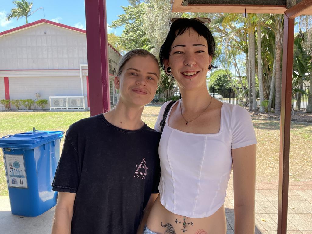 Mathew Rasmussen and Kayla Melody wanted to vote for KAP for its Castle Law doctrine but there wasn’t a candidate in Mackay so they picked the cannabis party instead. Picture: Paul Brescia