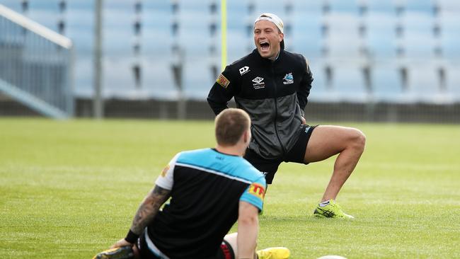 SYDNEY, AUSTRALIA – MAY 13: Matt Moylan stretches during a Cronulla Sharks NRL training session at Shark Park on May 13, 2020 in Sydney, Australia. (Photo by Matt King/Getty Images)