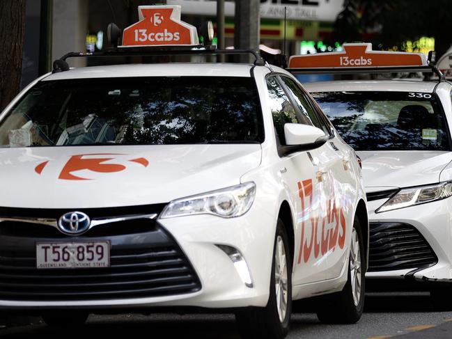 A stock images of taxis in the Brisbane central business district. A spokesperson for 13cabs agreed there was a shortage of taxis in Townsville, saying the company had engaged with the previous Miles Government “for a number of years without success”. Picture: NCA NewsWire-Sarah Marshall