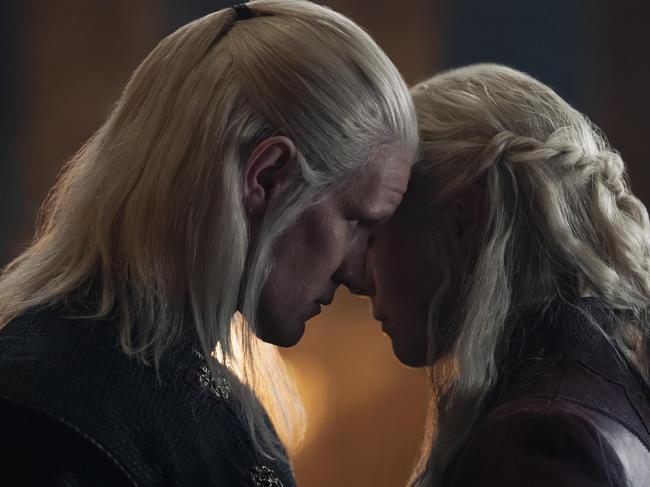 Matt Smith as Prince Damon Targaryen and Emma D'Arcy as Alicent Hightower in a scene from Season Two Episode One of House of the Dragon.