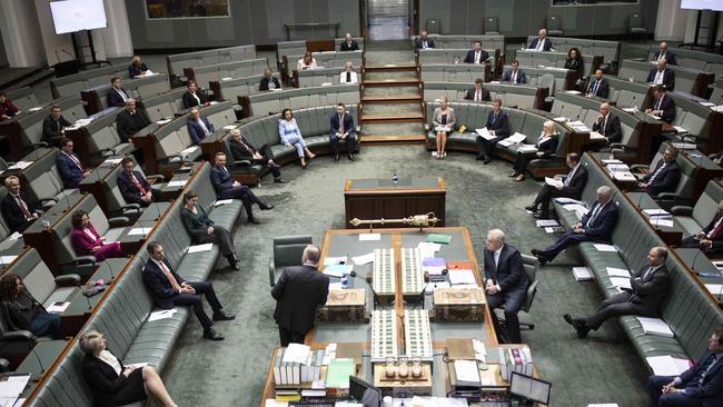 Scott Morrison qne Anthony Albanese do battle during question time. Picture: Gary Ramage