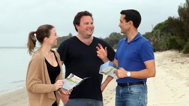 Broadwater candidate David Crisafulli is getting a jump on election campaigning by hopping on a boat and heading over to South Straddie to doorknock the 12 residents who live there. Photo: Richard Gosling