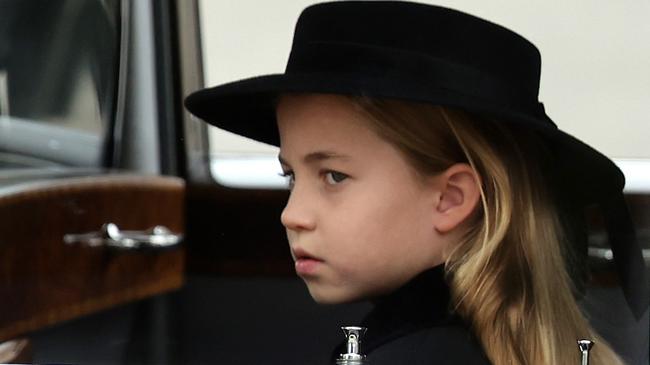 Princess Charlotte, 7, arriving at the Queen’s funeral. Picture: Chris Jackson/Getty Images