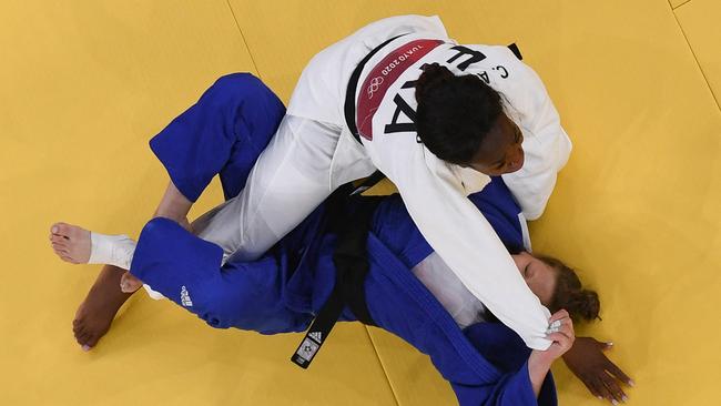 France's Clarisse Agbegnenou, competing in the judo women's -63kg gold medal bout during the Tokyo 2020 Olympic Games, has spoken about the mental impact of covid. Picture: AFP