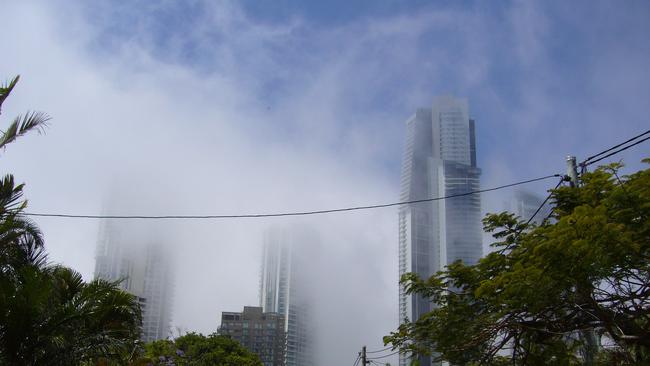 Sea mist hitting Surfers Paradise on the Gold Coast on September 28, 2008. Picture: Andrew Potts