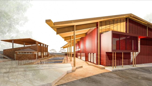 An artist's impression of an indoor sports centre and amphitheatre at Redeemer Baptist School at North Parramatta.