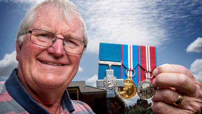 Senior Constable Pratt intervened in a bank robbery in Clifton Hill, earning him a bullet in the back and a bravery medal. Picture: Mark Stewart