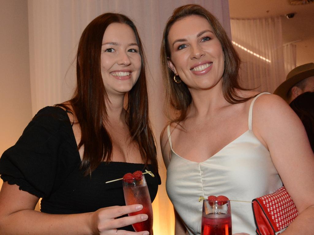 Jayde Ward and Zoe Palethorpe at the YPGC cocktail party in the Atrium Bar, The Star Gold Coast. Picture: Regina King.