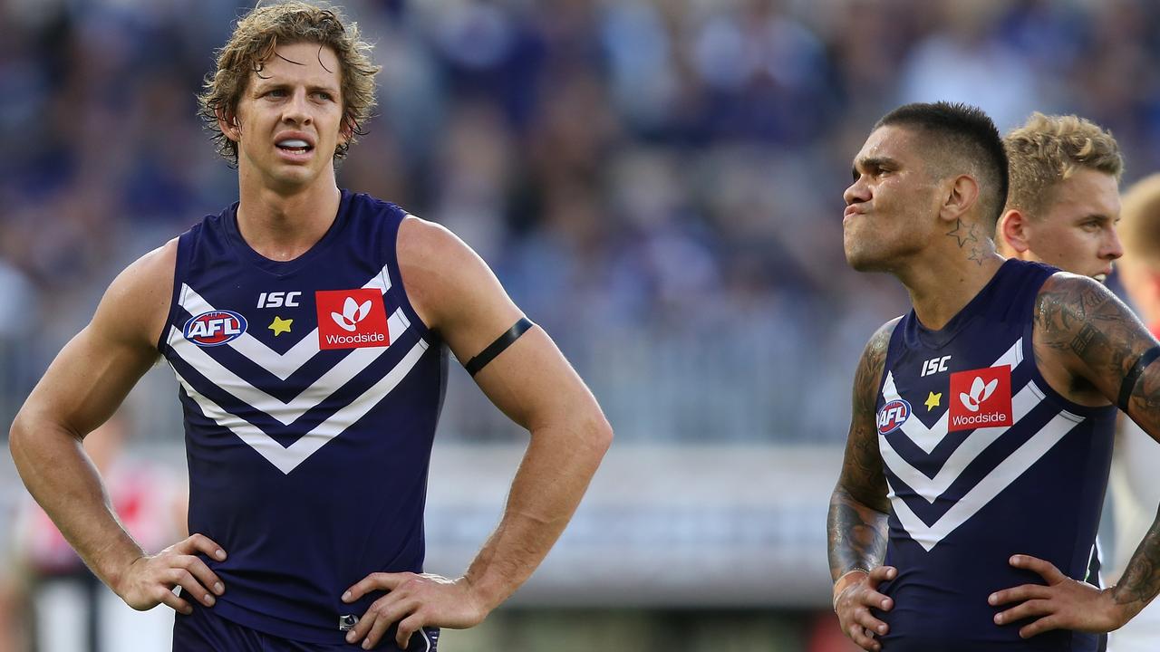 Nathan Fyfe and Michael Walters had strong seasons but it wasn’t enough to lift the Dockers to finals. Picture: Getty Images