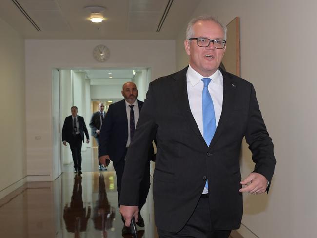 Mr Morrison appeared to take a wrong turn on his way to vote for the new Liberal leader. Picture: NCA NewsWire / Tracey Nearmy