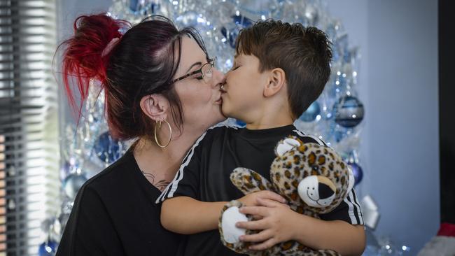 Sammy Scully, who has terminal brain cancer, with his mum, Alison Harrison. Picture: Roy VanDerVegt