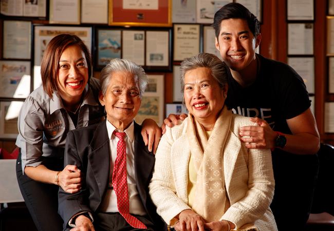 Dinh Quang Phan with his wife Suong Thi Ho and children Linda and Benjamin at their Vietnam Restaurant, Pennington. Picture: Matt Turner