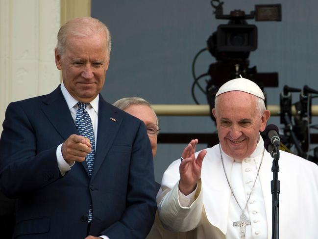 Joe Biden pictured with the Pope in Washington DC in 2015. Picture: AFP