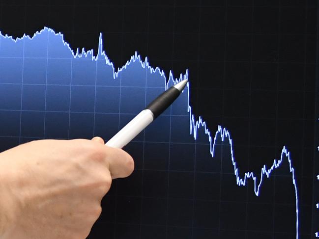 CMC Markets chief market analyst Michael Hewson indicates indicates a feature of a graph showing the sharp dip in the value of the Great British Pound Sterling against the US Dollar at the offices of CMC Markets in the City of London on December 10, 2018 as Britain's Prime Minister Theresa May announces in the House of Commons the government's intention to delay the 'meaningful' vote on the Brexit withdrawl agreement. - British Prime Minister Theresa May on December 10, 2018 postponed a parliamentary vote on her Brexit deal to avoid a crushing defeat, saying she would return to the EU for further talks in a perceived sign of weakness that sent the pound plunging. (Photo by Daniel SORABJI / AFP)