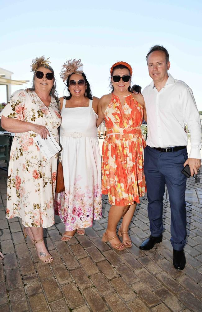 Taylor Giles, Lea Field with Tracey and Robert Lograsso out and about at Corbould Park for the Melbourne Cup Race Day in Caloundra. Picture: Patrick Woods.