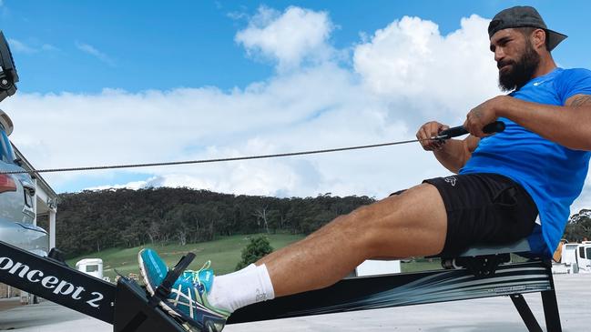 Panthers captain James Tamou gets to work on the rower. Picture: Supplied