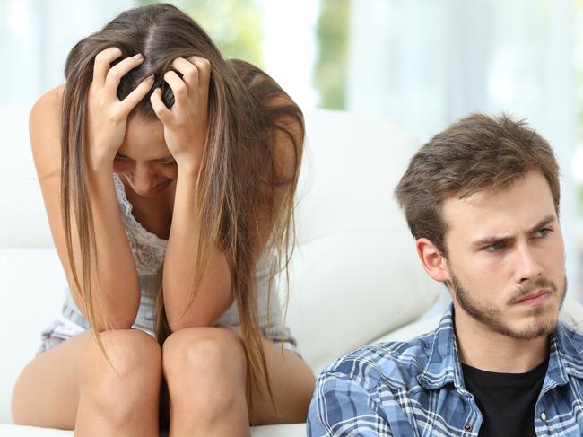 Bad relationship with a couple or marriage angry and sad after argument sitting on a couch at home istock image