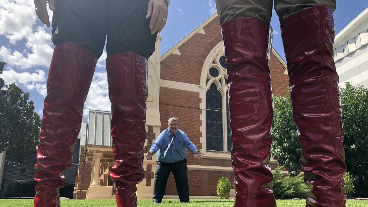 RED BOOTS: Derek Tuffield launched Lifeline Darling Downs' LGBTI+ conference this week by posing with a pair of Kinky Boots.