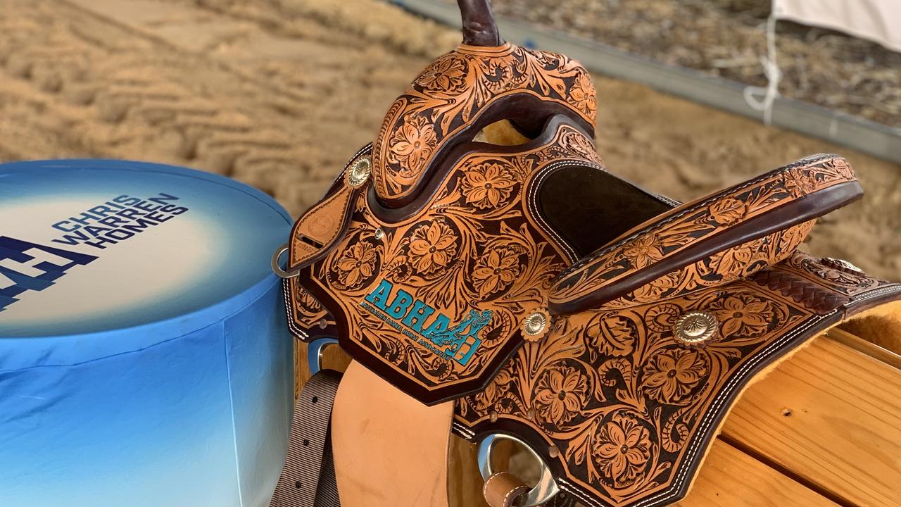 One of the saddles up for grabs at the event.