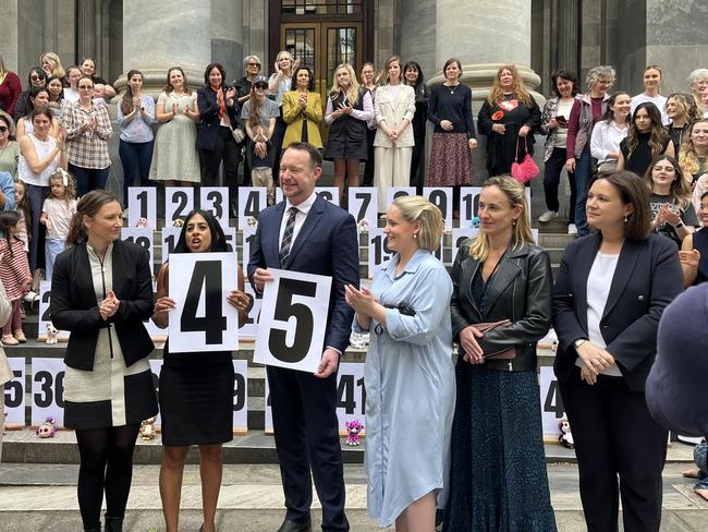 Liberal upper house member Ben Hood with supporters of his Abortion Reform outside Parliament today , 24 Sept . Nicola Centofanti, Professor Joanna Howe, Ben Hood, Laura Henderson, Sarah Game, Heidi Girolamo. Picture: Paul Starick