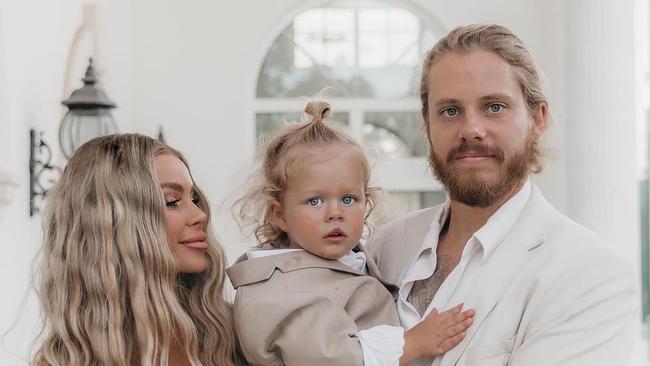 Skye Wheatley with baby Forest Van and husband Lachlan Waugh.