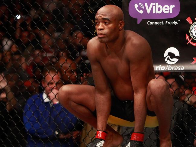 LAS VEGAS, NV - JANUARY 31: Anderson Silva waits for the start of a middleweight fight against Nick Diaz during UFC 183 at the MGM Grand Garden Arena on January 31, 2015 in Las Vegas, Nevada. Silva won by unanimous decision. Steve Marcus/Getty Images/AFP == FOR NEWSPAPERS, INTERNET, TELCOS & TELEVISION USE ONLY ==