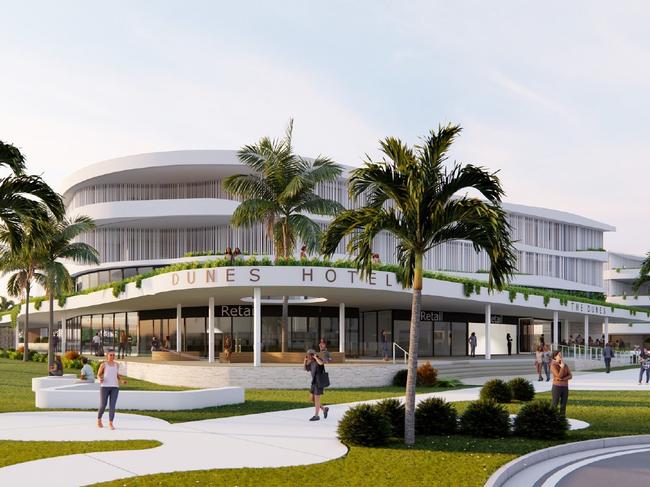 Early design renders for the four-storey resort at The Dunes estate at Mackay Harbour. Picture: Urbex, documents lodged to Mackay Regional Council