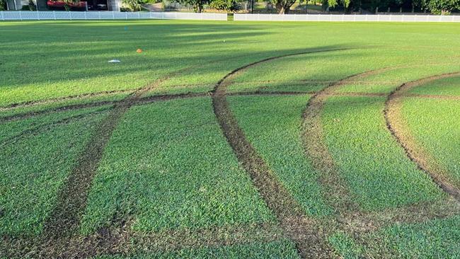 Vandals caused damage to Kahlin Oval before a cricket match during the 2022 season. Picture: Darwin Cricket Club.