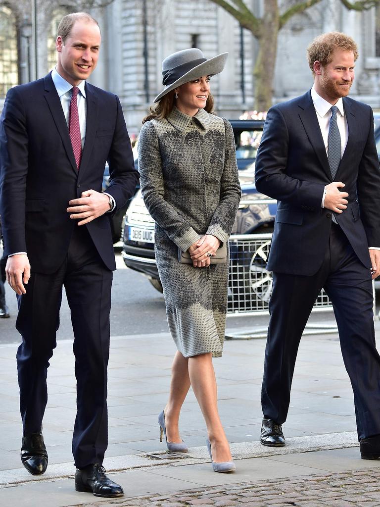 Prince William, Duke of Cambridge, Catherine, Duchess of Cambridge and Prince Harry attend the Commonwealth Observance Day Service on March 14, 2016 in London, United Kingdom. Picture: AFP