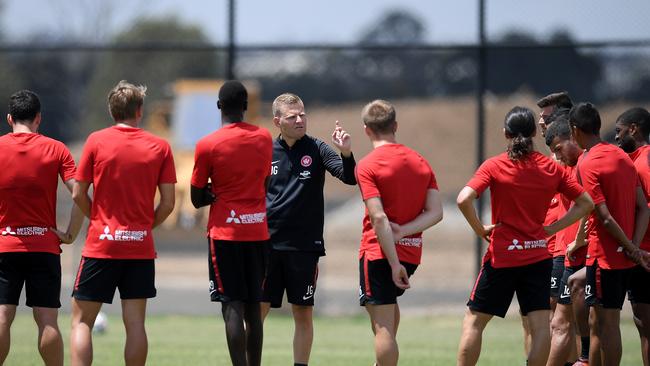 New Western Sydney Wanderers coach Josep Gombau makes his point at training.