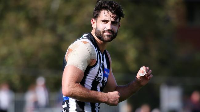 Alex Fasolo celebrates a goal for Collingwood’s VFL team. Picture: Ian Currie