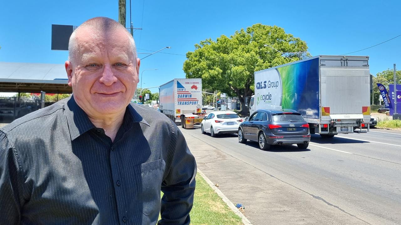 Downs Office Equipment and Supplies managing director Dale Robbins has noticed an uptick in the number of road trains along James Street since the eastbound lane closures on the Toowoomba Bypass were shut due to repairs.