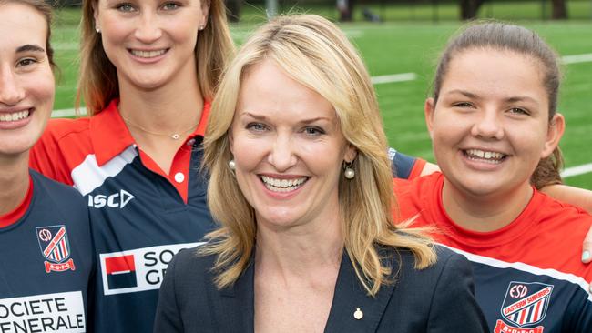 Natalie Ward MLC with players from Easts Rugby Womens Club. Picture: AAP Image Monique Harmer