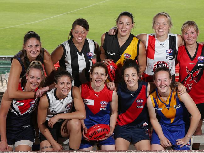 Stephanie Chiocci (second from right in front) with other players from the inaugural VFL season . Picture: David Crosling