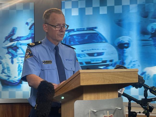 Tasmania Police Assistant Commissioner Adrian Bodnar confirms a knife-wielding man shot dead by police in Launceston's CBD. Picture: Genevieve Holding