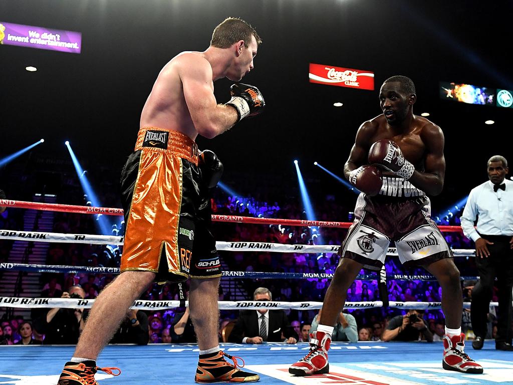 Terence Crawford (R) beat Jeff Horn in 2018. Picture: Bradley Kanaris/Getty Images