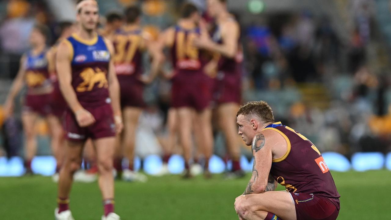 A dejected Mitch Robinson after the Brisbane Lions when out in straight sets again.