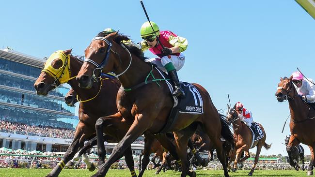 Knight’s Choice ridden by Robbie Dolan wins the 2024 Melbourne Cup at Flemington. Picture: Getty Images