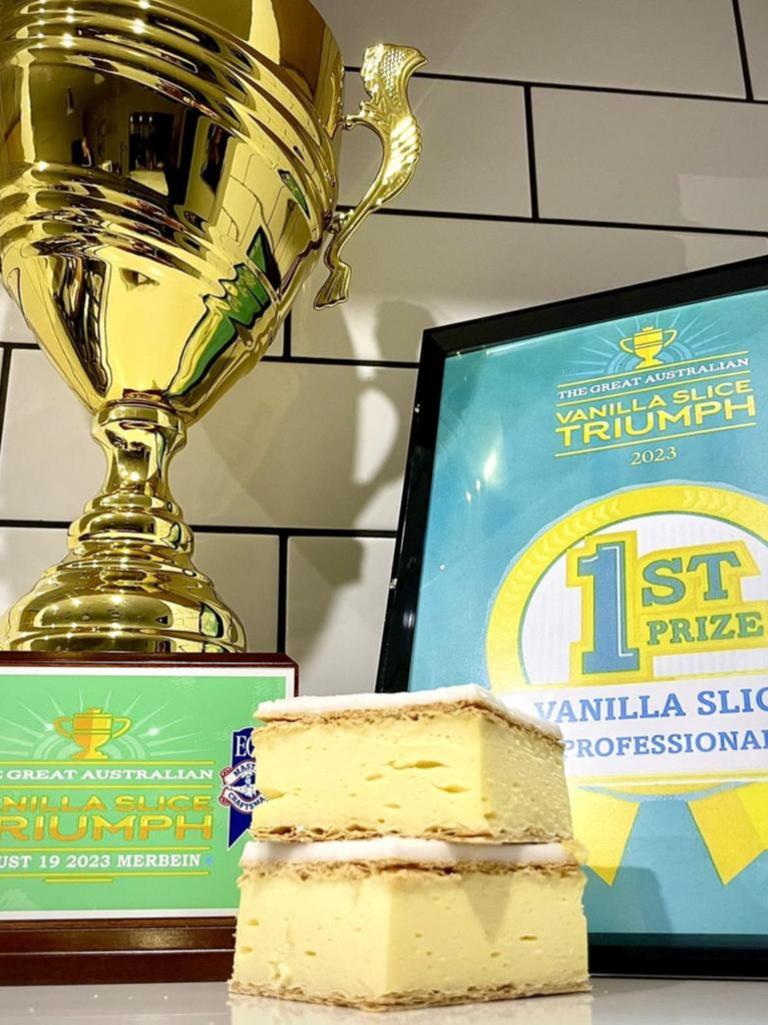 His slice also took out first place in the vanilla slice division at the Baking Association of Australia’s Victorian Baking Show. Picture: Facebook.