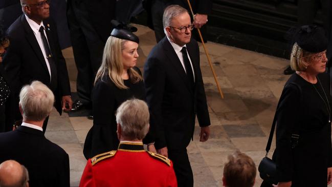 A mask-less Anthony Albanese at the funeral of Queen Elizabeth II. Picture: Getty