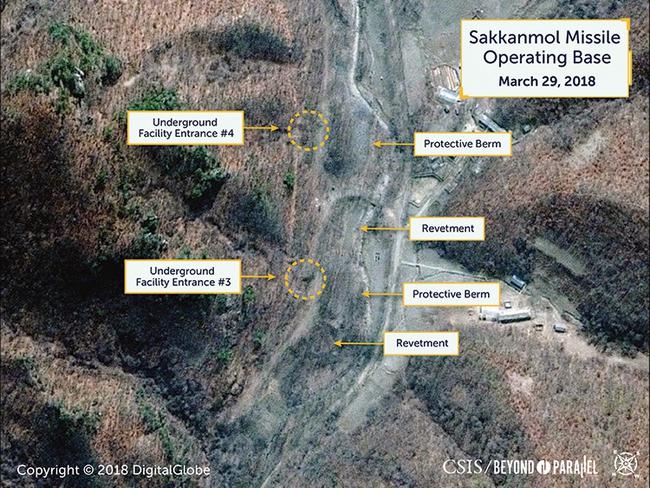 At least 13 secret missile bases have been identified in new satellite images of North Korea. Picture: CSIS/Beyond Parallel/DigitalGlobe 2018