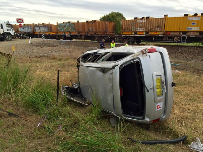 Impact of the crash pushed Ms Carlson's car into a paddock. Picture: Lindsay Moller