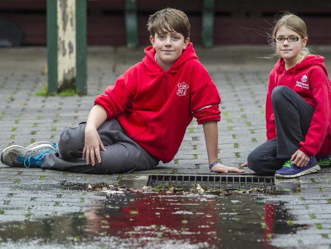 Spotswood Primary School students have made a video for a Melbourne Water students' conference entitled From Spotti to the Sea, about the journey water makes from stormwater to the ocean. Two of the students involved pictured, Bradley, 12, and Yasmin, 10. Picture: Sarah Matray