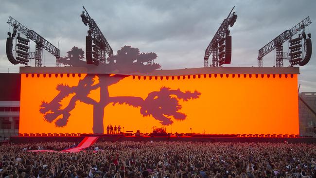 Sound and lighting equipment is lifted above the screen on U2’s new tour. Pic: Ross Andrew Stewart