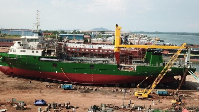 New Sea Swift ship the Newcastle Bay II has been floated for the first time to work the Cairns. Horn Island, Weipa route in 2023. Picture: Sea Swift